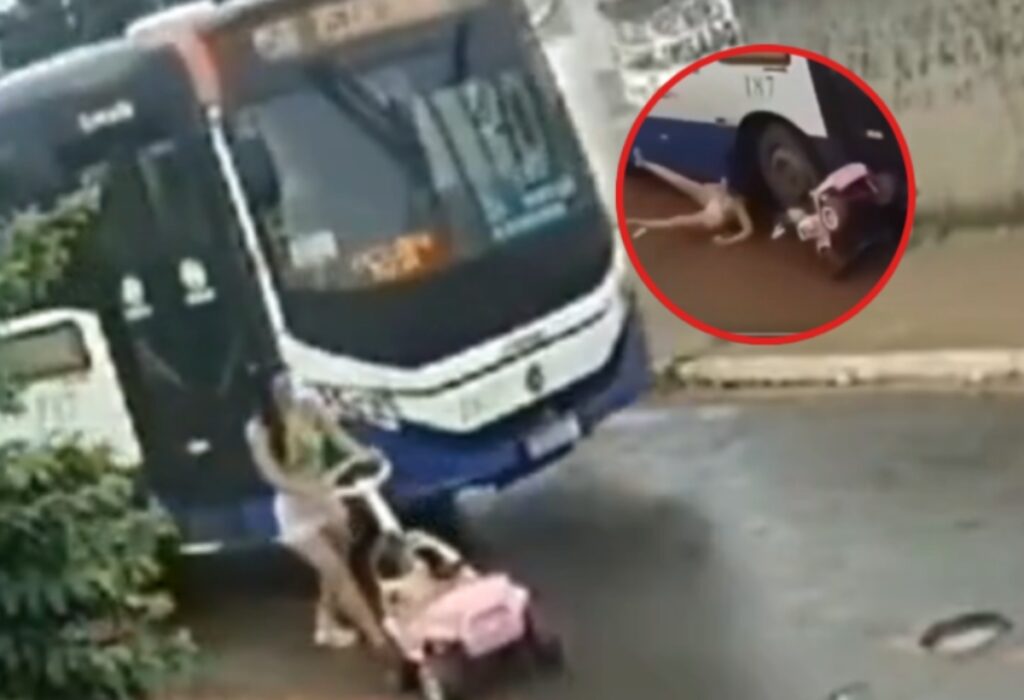 Mujer y su bebé milagrosamente se salvan de morir aplastados por un bus