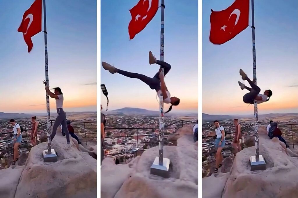 Turista bajo investigación penal en Turquía tras pole dance en asta de la bandera nacional