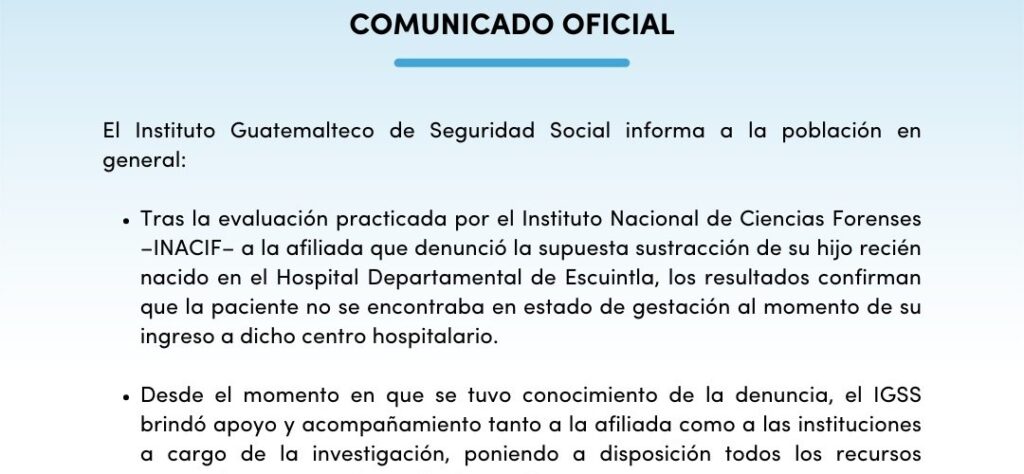 IGSS confirma que mujer que denunció robo de recién nacido no estaba embarazada
