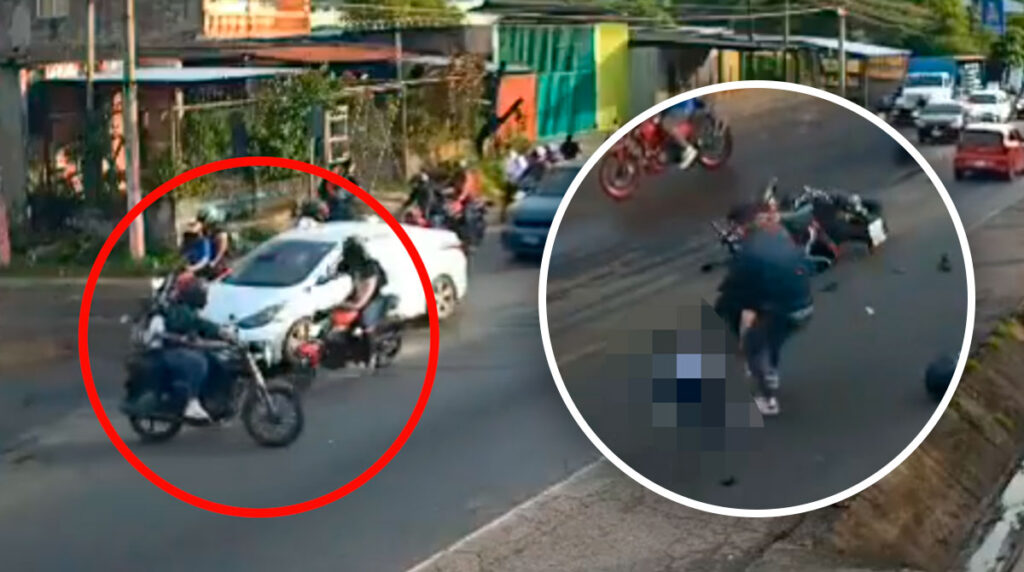 Motorista se pone de pie tras impacto de motocicleta para rescatar a su hijo (VIDEO)