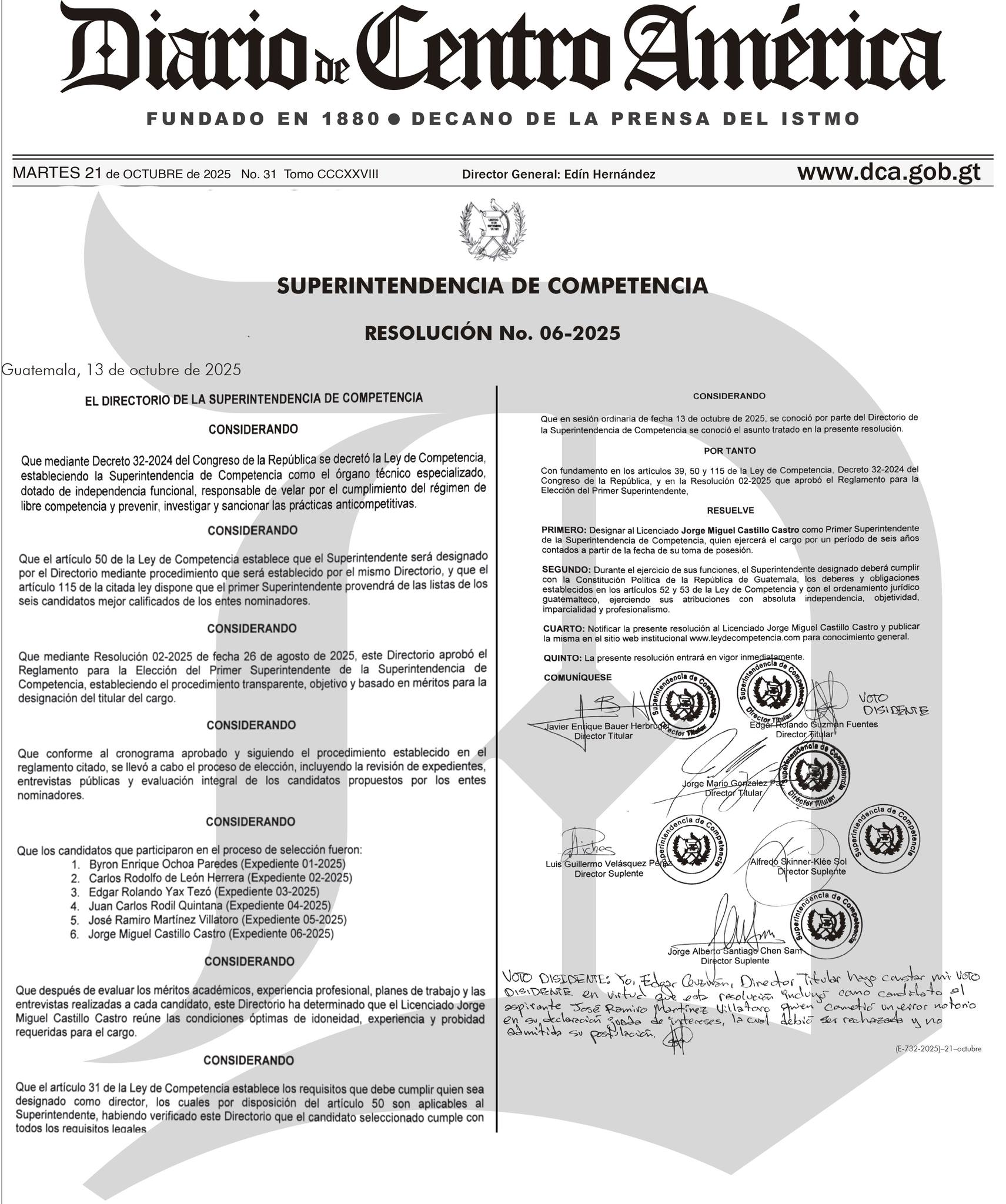 NUEVO SUPERINTENDENTE DE COMPETENCIA