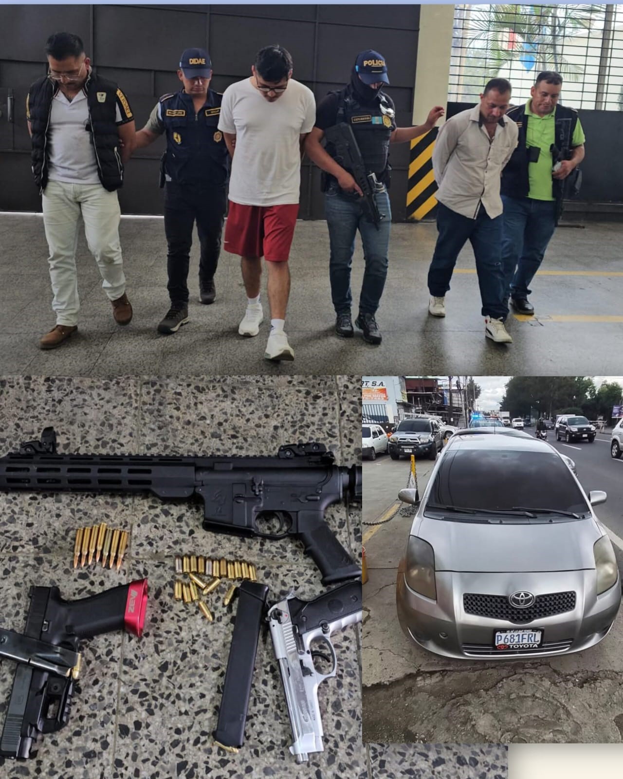 Tres individuos fueron capturados en el parqueo de Metro Plaza de Villa Nueva con armas de fuego, y una de ellas fue robada en el Progreso.