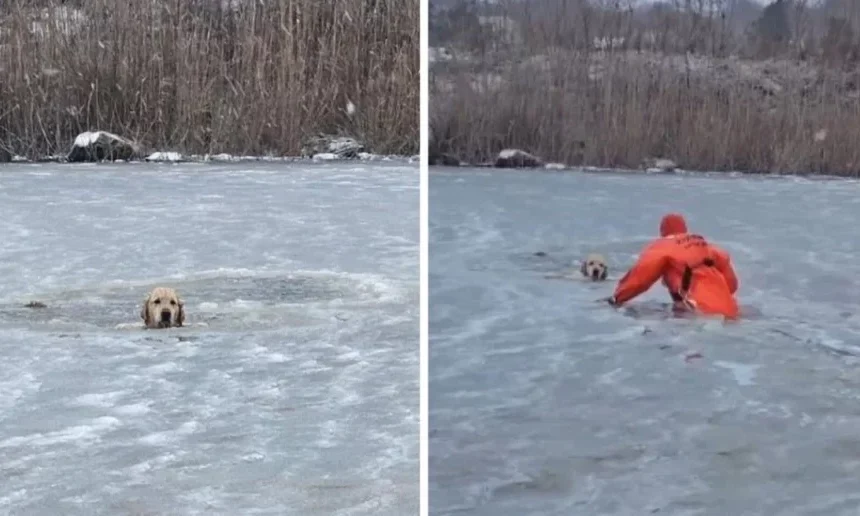 Rescate heroico: salvan a un perro de morir en un estanque congelado